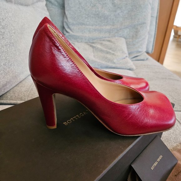 New Bottega Veneta red  block square-toe 90 mm heels pumps 36 Us 6 - Picture 7 of 8